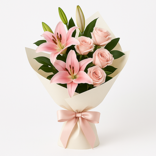 Bouquet Rosado de Lirios Imperiales y Rosas  Rosadas