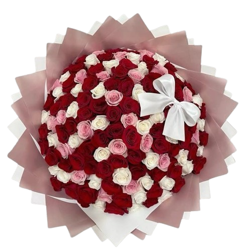 Romance Eterno – Ramo con 100 Rosas Rojas, Rosadas y Blancas