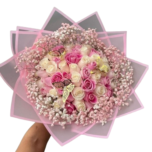 Sueño Rosado – Ramo con 40 Rosas en rosadas y blancas